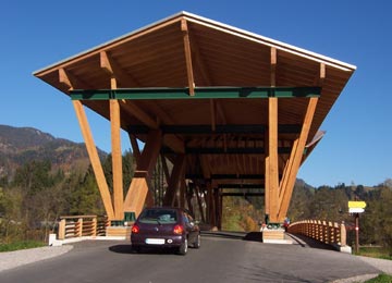 car approaching bridge